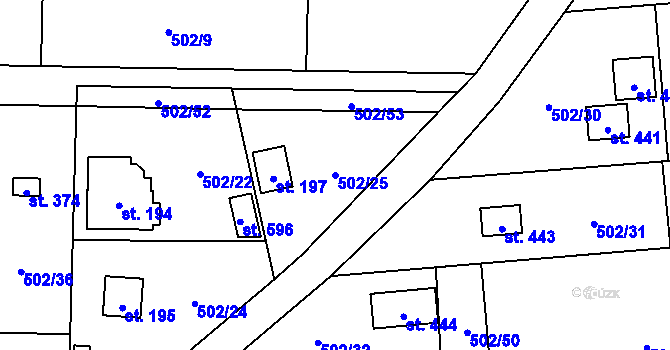 Parcela st. 502/25 v KÚ Okrouhlo, Katastrální mapa