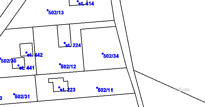 Parcela st. 502/34 v KÚ Okrouhlo, Katastrální mapa
