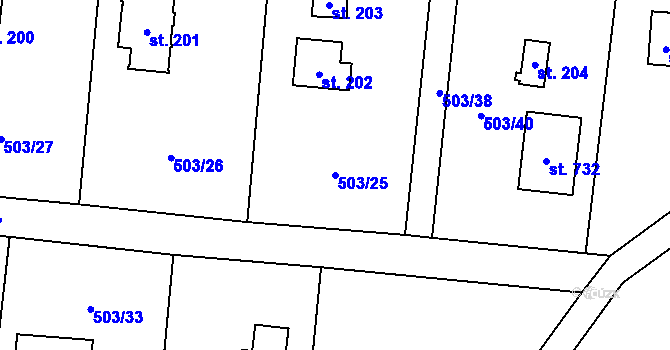 Parcela st. 503/25 v KÚ Okrouhlo, Katastrální mapa
