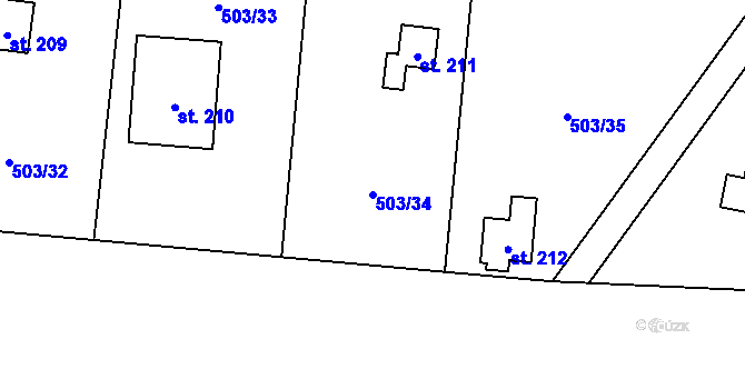 Parcela st. 503/34 v KÚ Okrouhlo, Katastrální mapa