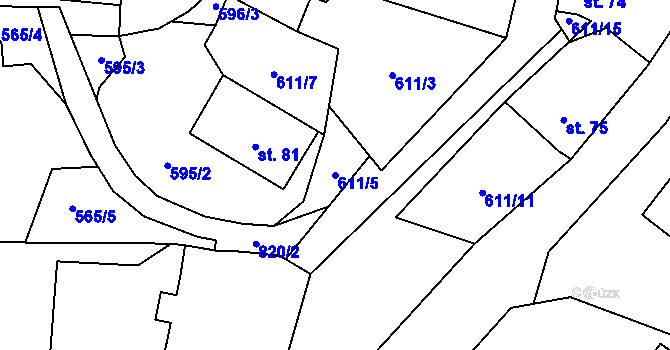 Parcela st. 611/5 v KÚ Okrouhlo, Katastrální mapa