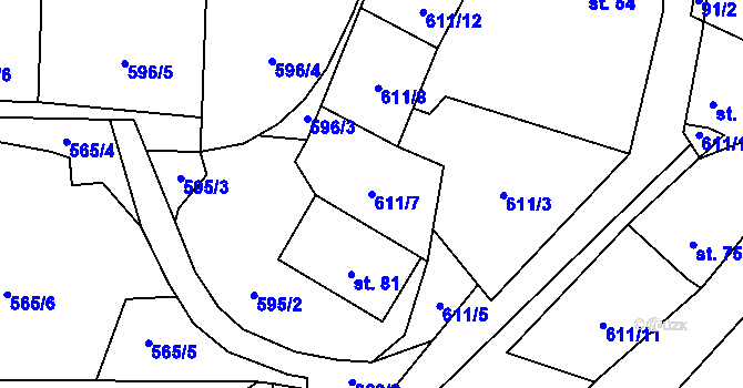 Parcela st. 611/7 v KÚ Okrouhlo, Katastrální mapa