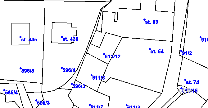 Parcela st. 611/12 v KÚ Okrouhlo, Katastrální mapa