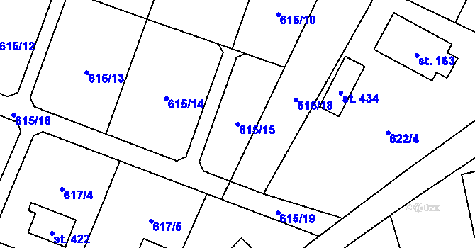 Parcela st. 615/15 v KÚ Okrouhlo, Katastrální mapa