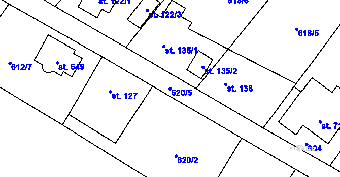 Parcela st. 620/5 v KÚ Okrouhlo, Katastrální mapa