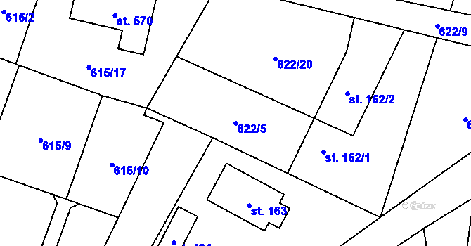 Parcela st. 622/5 v KÚ Okrouhlo, Katastrální mapa