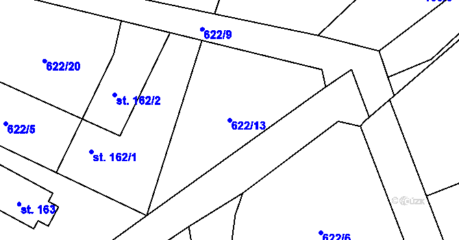 Parcela st. 622/13 v KÚ Okrouhlo, Katastrální mapa