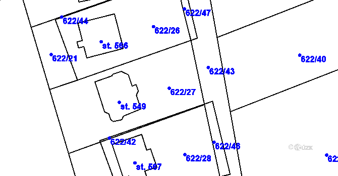 Parcela st. 622/27 v KÚ Okrouhlo, Katastrální mapa