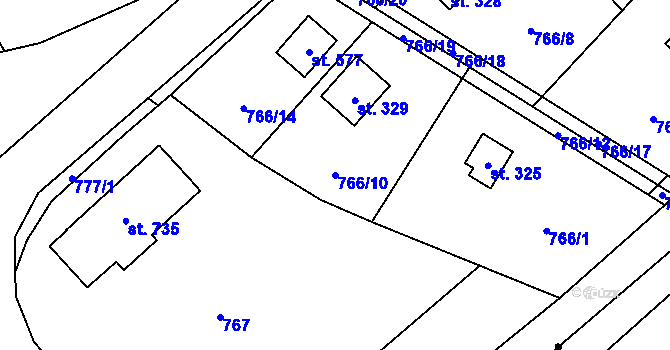 Parcela st. 766/10 v KÚ Okrouhlo, Katastrální mapa