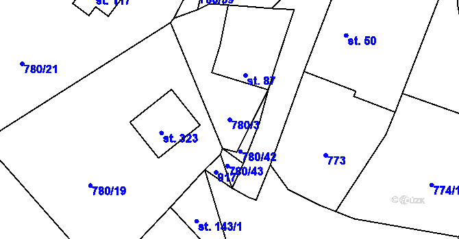 Parcela st. 780/3 v KÚ Okrouhlo, Katastrální mapa