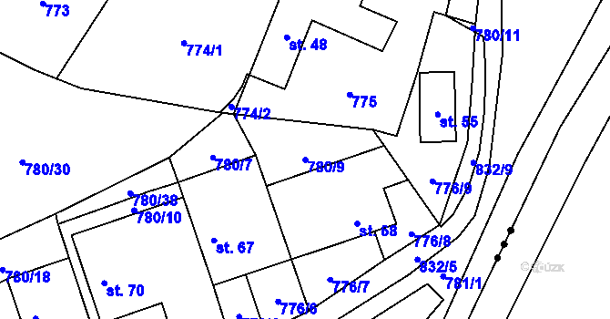 Parcela st. 780/9 v KÚ Okrouhlo, Katastrální mapa