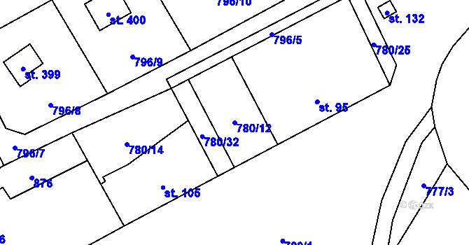 Parcela st. 780/12 v KÚ Okrouhlo, Katastrální mapa