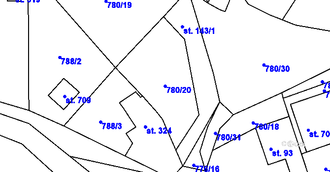 Parcela st. 780/20 v KÚ Okrouhlo, Katastrální mapa
