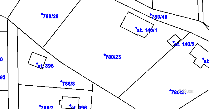 Parcela st. 780/23 v KÚ Okrouhlo, Katastrální mapa