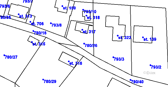 Parcela st. 780/26 v KÚ Okrouhlo, Katastrální mapa