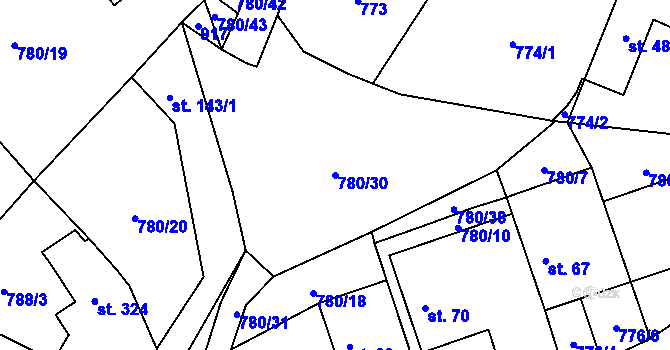 Parcela st. 780/30 v KÚ Okrouhlo, Katastrální mapa
