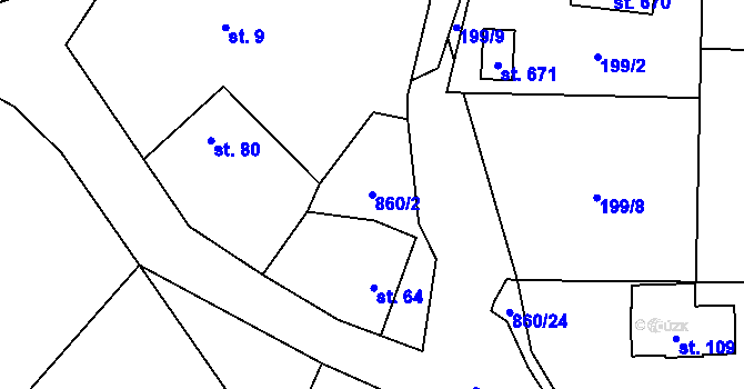 Parcela st. 860/2 v KÚ Okrouhlo, Katastrální mapa