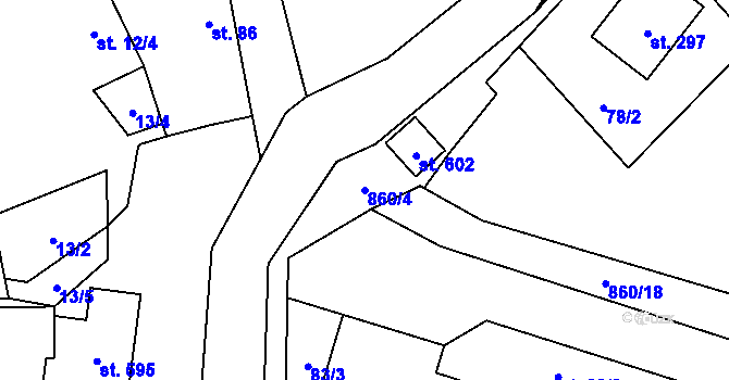 Parcela st. 860/4 v KÚ Okrouhlo, Katastrální mapa