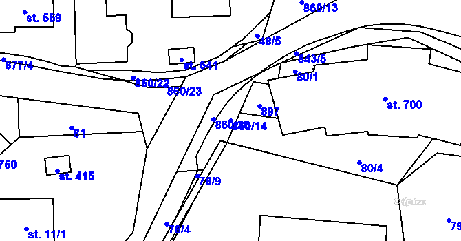 Parcela st. 860/14 v KÚ Okrouhlo, Katastrální mapa