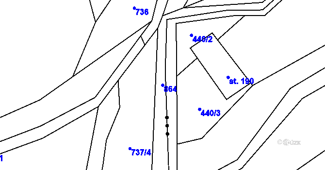 Parcela st. 864 v KÚ Okrouhlo, Katastrální mapa