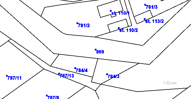 Parcela st. 869 v KÚ Okrouhlo, Katastrální mapa