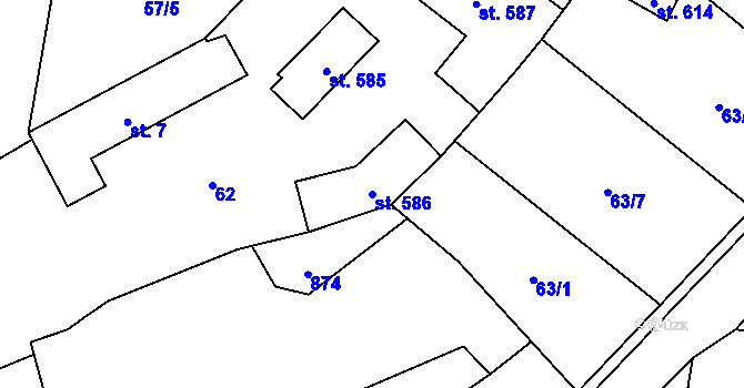 Parcela st. 586 v KÚ Okrouhlo, Katastrální mapa
