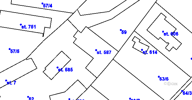 Parcela st. 587 v KÚ Okrouhlo, Katastrální mapa