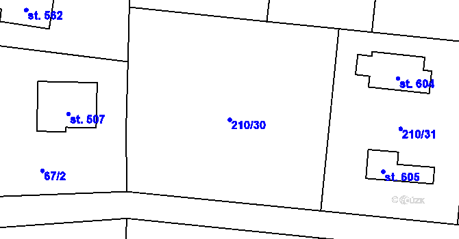 Parcela st. 210/30 v KÚ Okrouhlo, Katastrální mapa