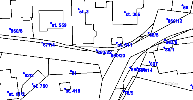 Parcela st. 860/22 v KÚ Okrouhlo, Katastrální mapa