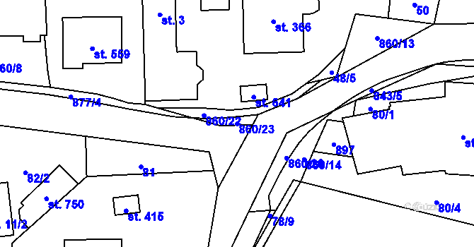 Parcela st. 860/23 v KÚ Okrouhlo, Katastrální mapa