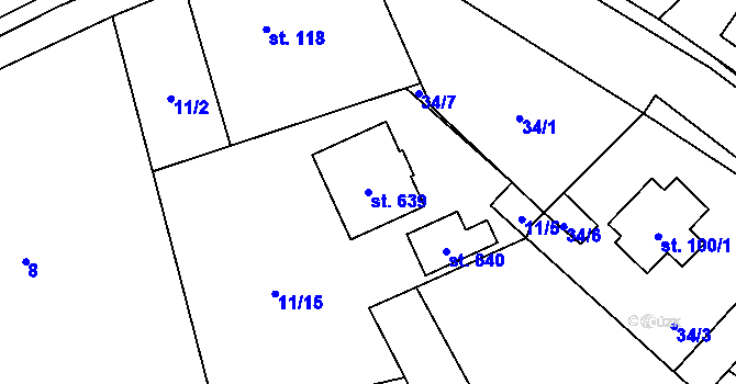 Parcela st. 639 v KÚ Okrouhlo, Katastrální mapa
