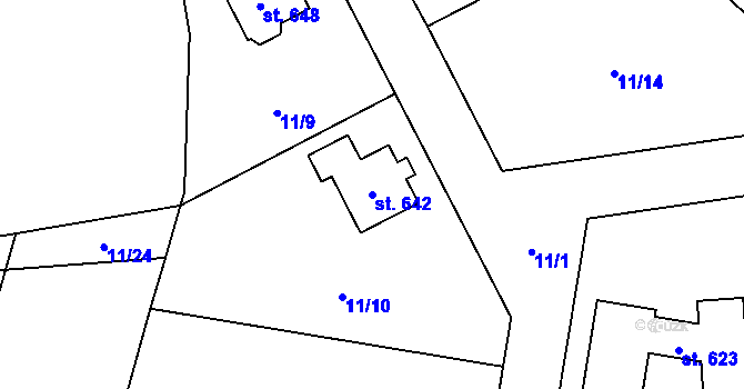 Parcela st. 642 v KÚ Okrouhlo, Katastrální mapa