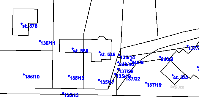 Parcela st. 646 v KÚ Okrouhlo, Katastrální mapa
