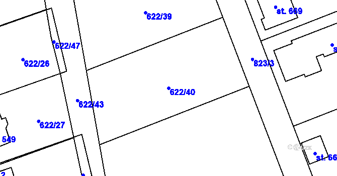 Parcela st. 622/40 v KÚ Okrouhlo, Katastrální mapa