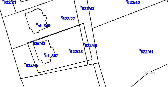 Parcela st. 622/46 v KÚ Okrouhlo, Katastrální mapa