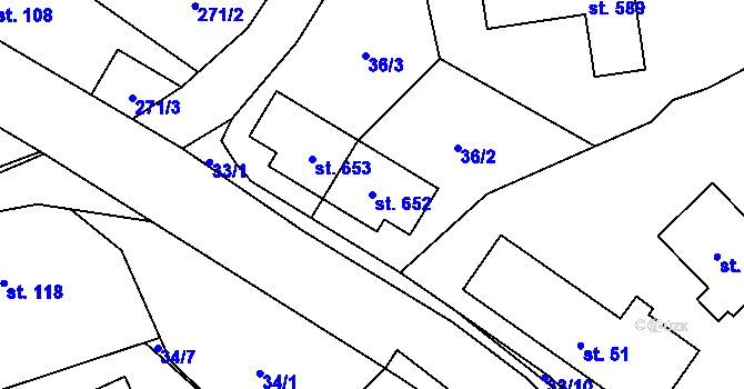 Parcela st. 652 v KÚ Okrouhlo, Katastrální mapa