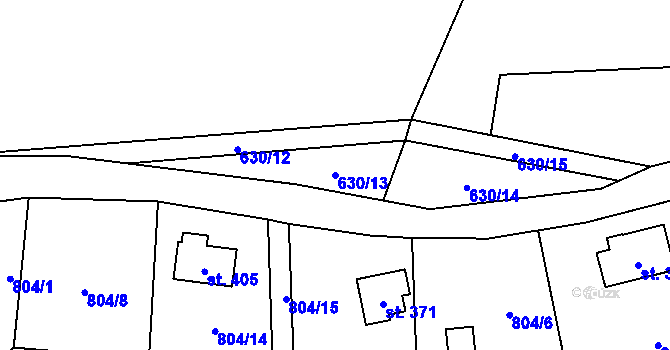Parcela st. 630/13 v KÚ Okrouhlo, Katastrální mapa