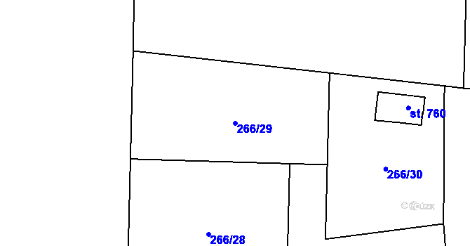 Parcela st. 266/29 v KÚ Okrouhlo, Katastrální mapa