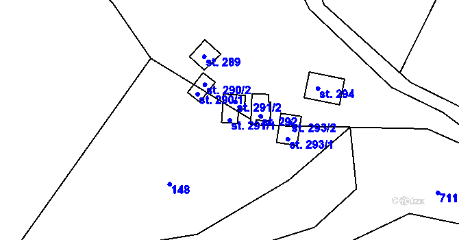 Parcela st. 291/1 v KÚ Okrouhlo, Katastrální mapa
