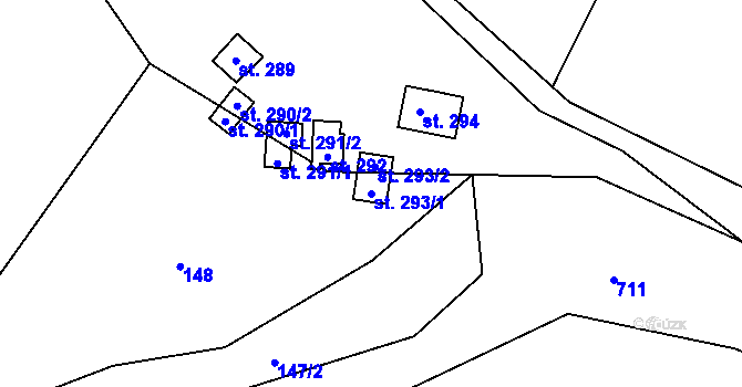 Parcela st. 293/1 v KÚ Okrouhlo, Katastrální mapa