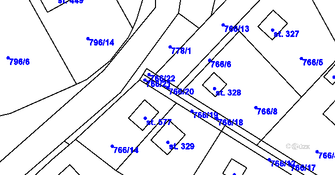 Parcela st. 766/20 v KÚ Okrouhlo, Katastrální mapa