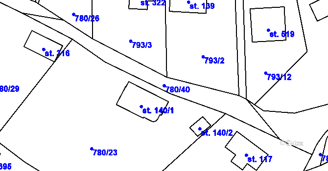 Parcela st. 780/40 v KÚ Okrouhlo, Katastrální mapa