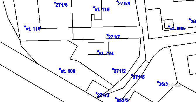 Parcela st. 724 v KÚ Okrouhlo, Katastrální mapa