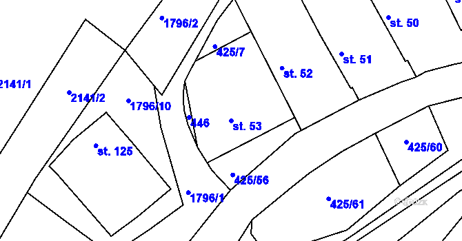 Parcela st. 53 v KÚ Okřesaneč, Katastrální mapa