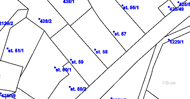 Parcela st. 58 v KÚ Okřesaneč, Katastrální mapa