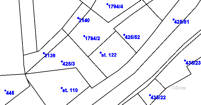 Parcela st. 122 v KÚ Okřesaneč, Katastrální mapa