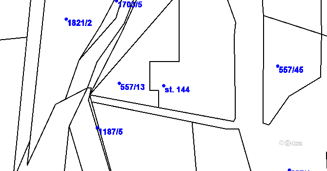 Parcela st. 144 v KÚ Okřesaneč, Katastrální mapa