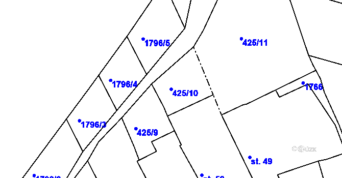 Parcela st. 425/10 v KÚ Okřesaneč, Katastrální mapa