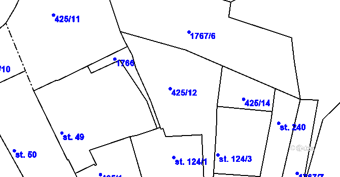 Parcela st. 425/12 v KÚ Okřesaneč, Katastrální mapa