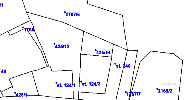 Parcela st. 425/14 v KÚ Okřesaneč, Katastrální mapa